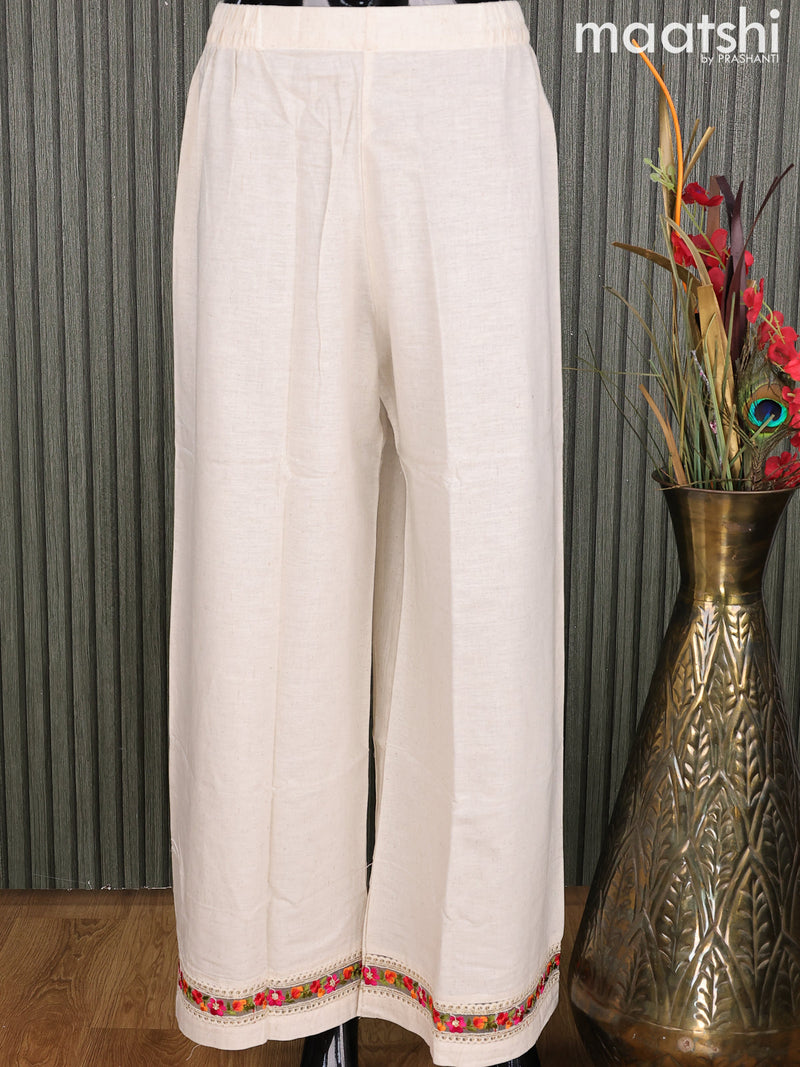 Linen readymade palazzo pant off white with floral embroidery work