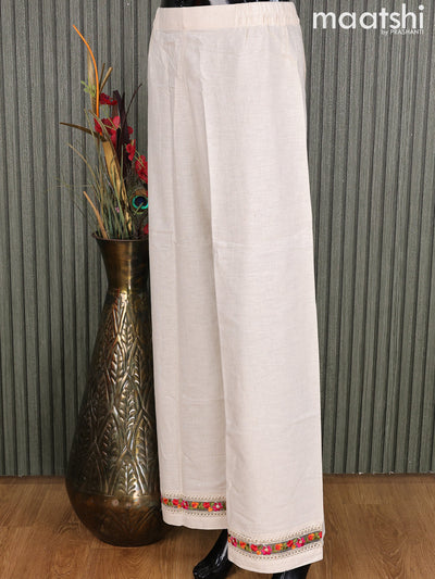 Linen readymade palazzo pant off white with floral embroidery work