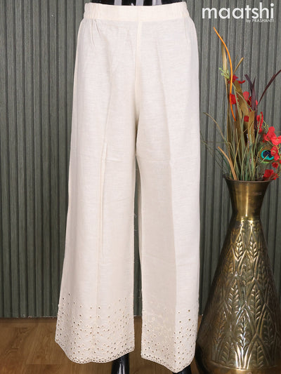 Linen readymade palazzo pant off white with embroidery mirror work