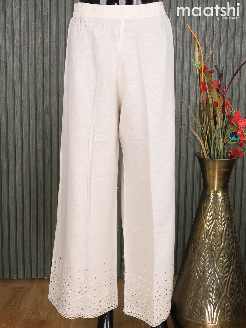Linen readymade palazzo pant off white with embroidery mirror work