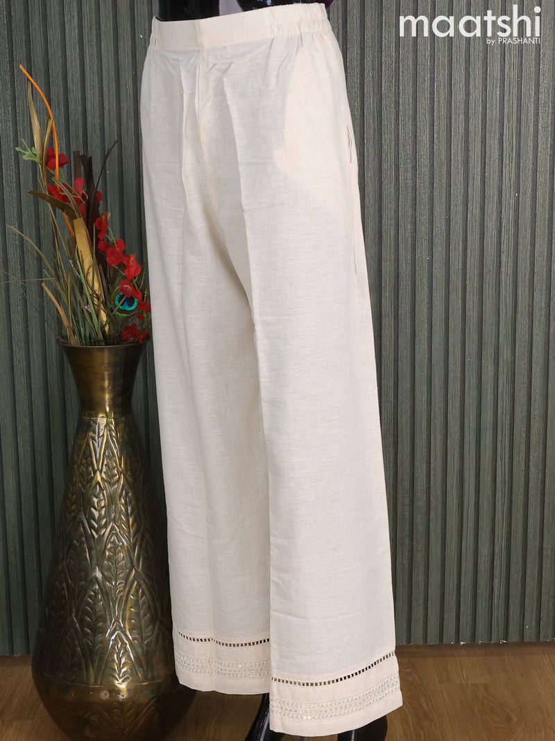 Linen readymade palazzo pant off white with embroidery sequin work