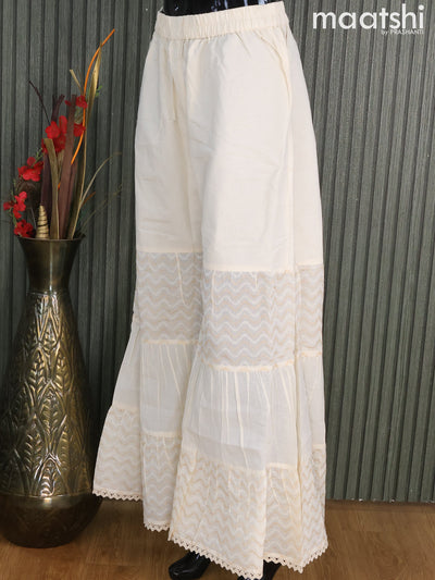 Cotton readymade sharara pant off white with embroidery & crocia lace work