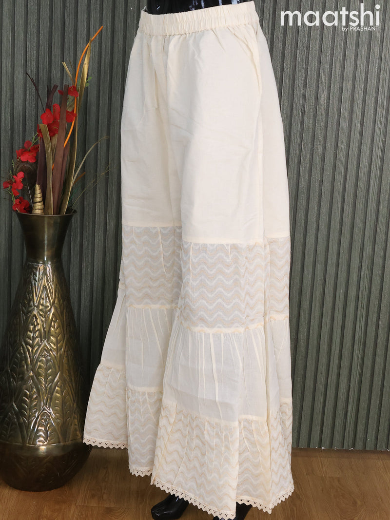 Cotton readymade sharara pant off white with embroidery & crocia lace work