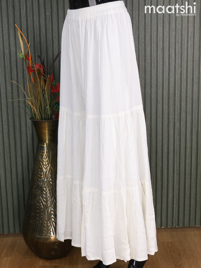 Rayon readymade sharara pant off white with allover silver zari stripe pattern