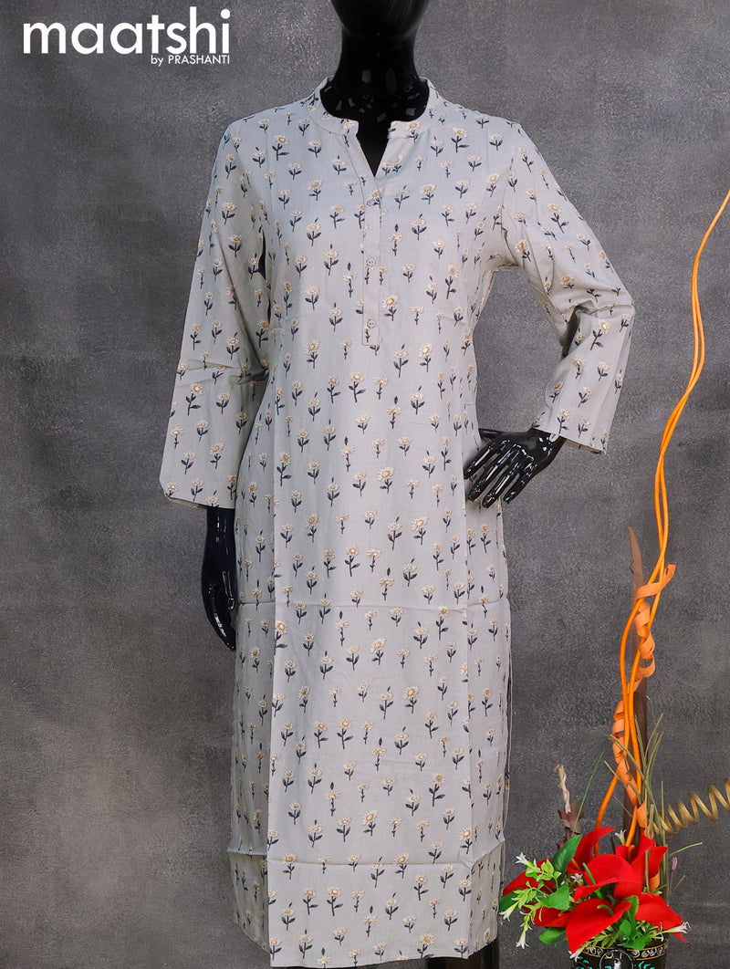 Rayon readymade kurti grey with allover floral prints & simple neck pattern without pant