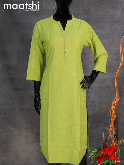 Rayon readymade kurti light green with stone work neck pattern without pant