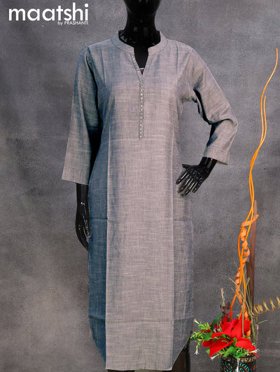 Rayon readymade kurti grey with stone work neck pattern without pant