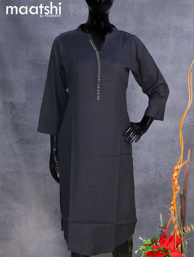 Rayon readymade kurti black with stone work neck pattern without pant