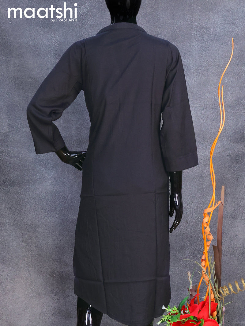 Rayon readymade kurti black with stone work neck pattern without pant