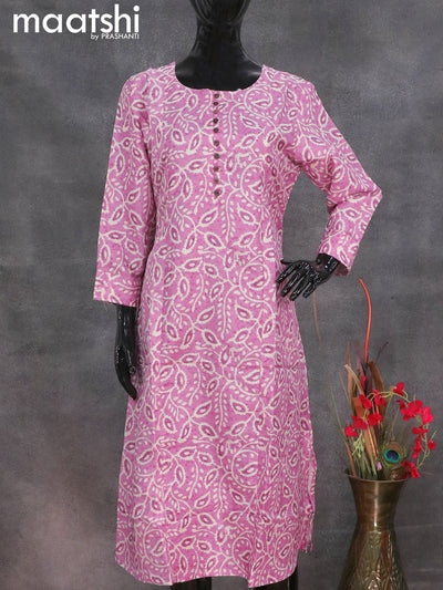 Semi tussar readymade A-line kurti light pink with allover batik prints without pant