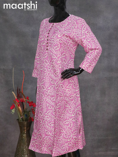 Semi tussar readymade A-line kurti light pink with allover batik prints without pant