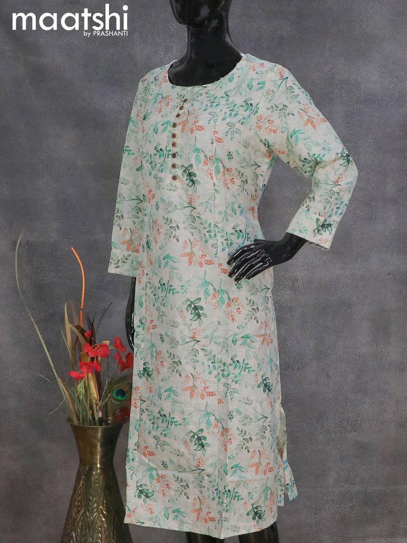 Semi tussar readymade A-line kurti pastel shade with allover floral prints without pant