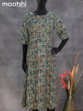 Soft cotton readymade A-line kurti peacock green with allover batik prints without pant