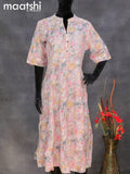 Rayon anarkali kurti off white and mild purple with allover floral prints without pant