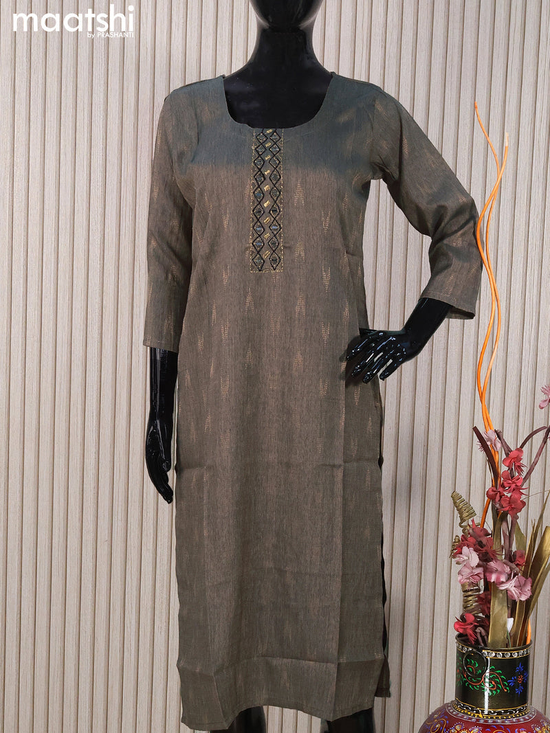 Rayon readymade kurti grey shade with thread buttas & embroidery mirror work neck pattern without pant