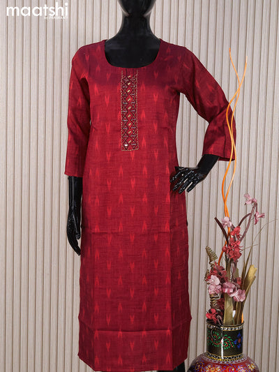 Rayon readymade kurti maroon with thread buttas & embroidery mirror work neck pattern without pant