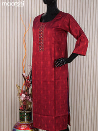 Rayon readymade kurti maroon with thread buttas & embroidery mirror work neck pattern without pant
