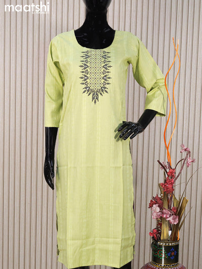 Rayon readymade kurti pista green with embroidery work neck pattern without pant