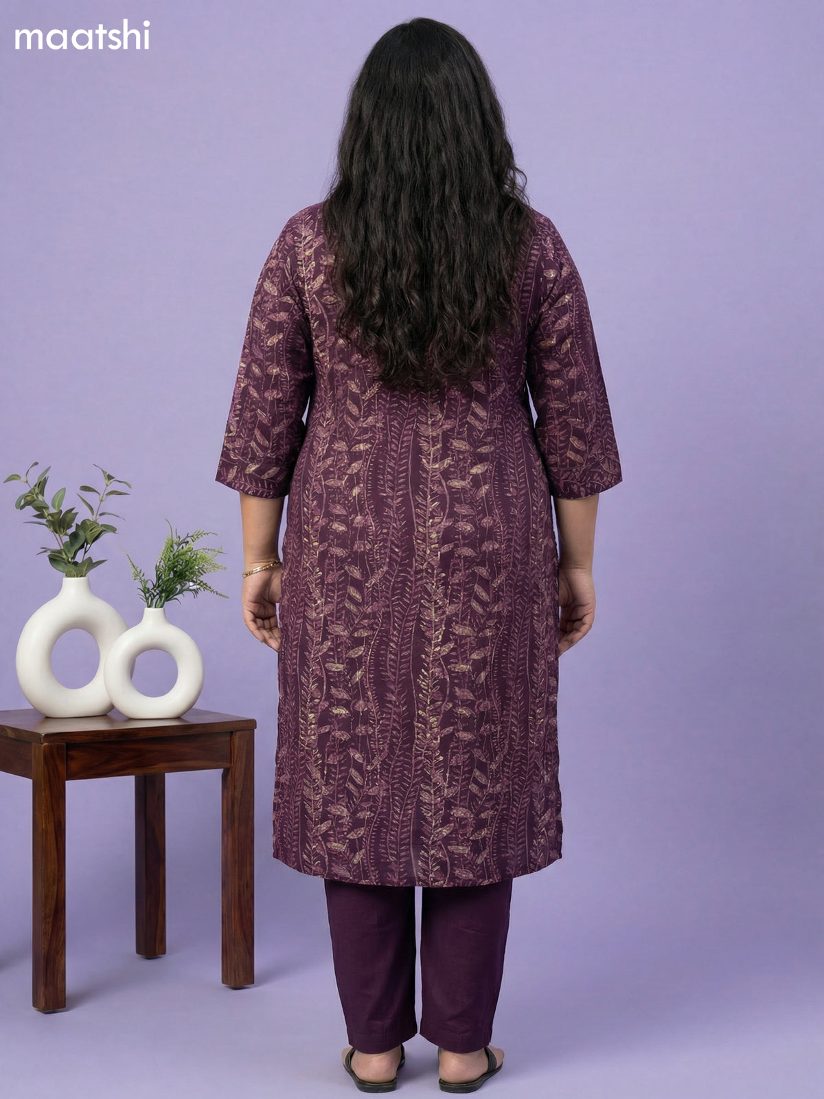 Deep Wine Muslin Printed & Simple Embroidery Work Straight Suit