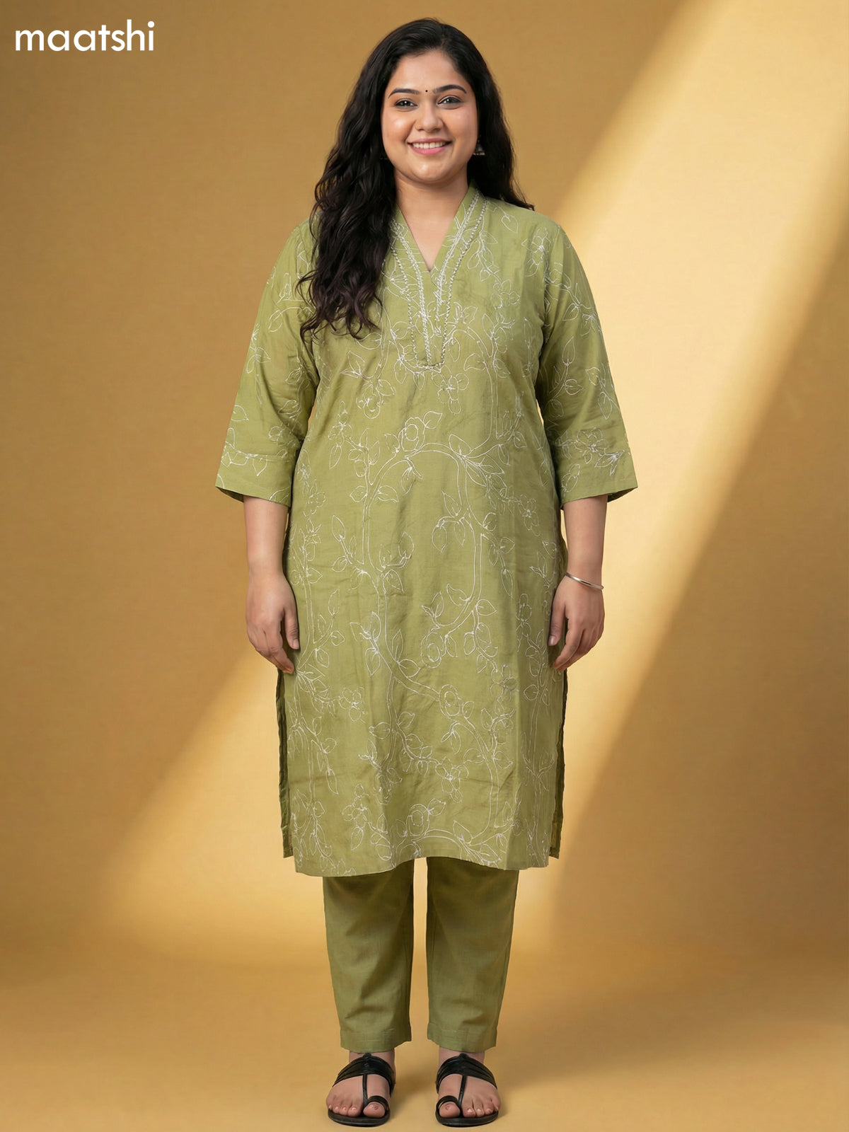 Pastel Green Muslin Printed & Simple Embroidery Work Straight Suit