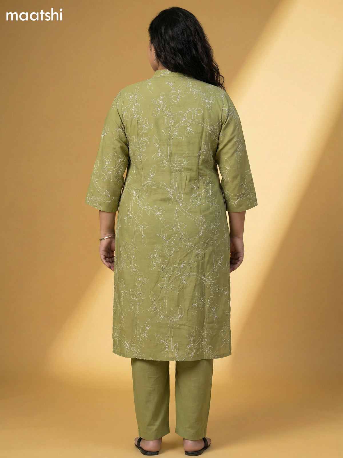 Pastel Green Muslin Printed & Simple Embroidery Work Straight Suit