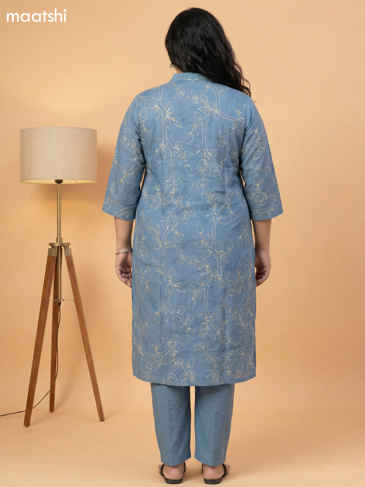 Pastel Blue Muslin Printed & Simple Embroidery Work Straight Suit
