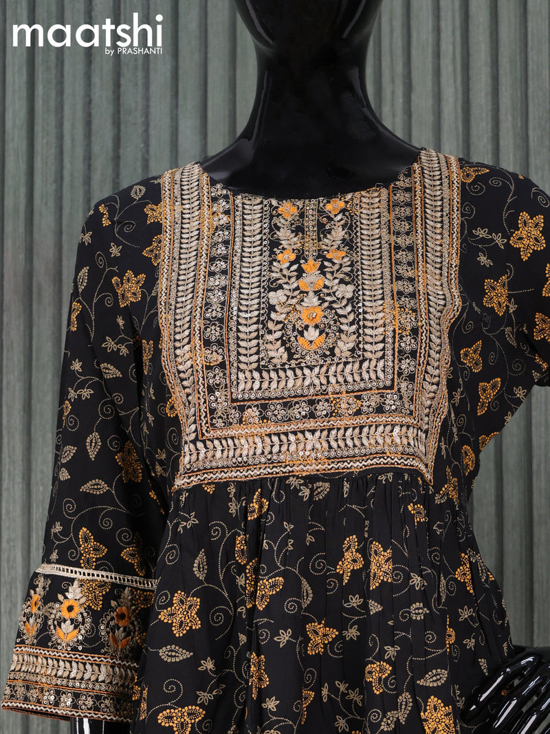 Cotton readymade naira cut kurti black  with allover prints & sequin work neck pattern and without pant