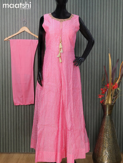 Raw silk readymade anarkali salwar suit light pink  with allover sequin work & embroidery neck pattern and straight cut pant & embroidery dupatta