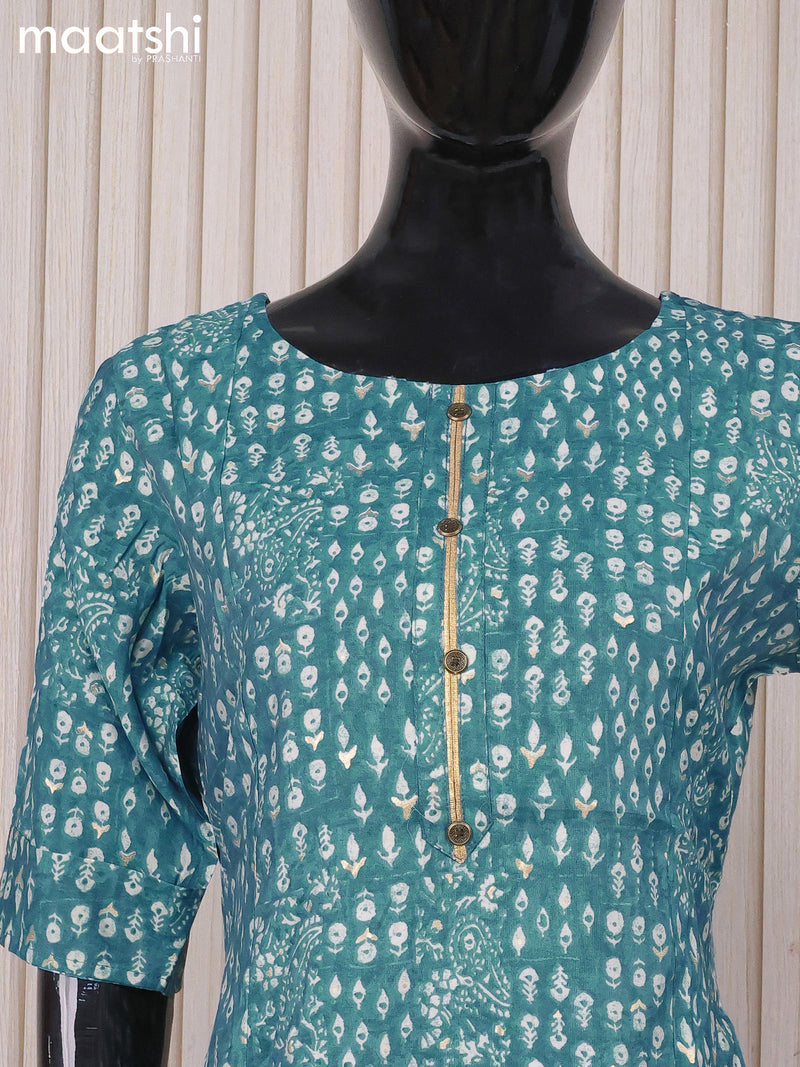 Muslin readymade A-line kurti blue shade and with allover floral butta prints & simple neck pattern and without pant