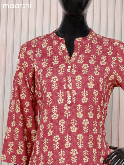 Cotton readymade kurti maroon and with floral butta prints and without pant