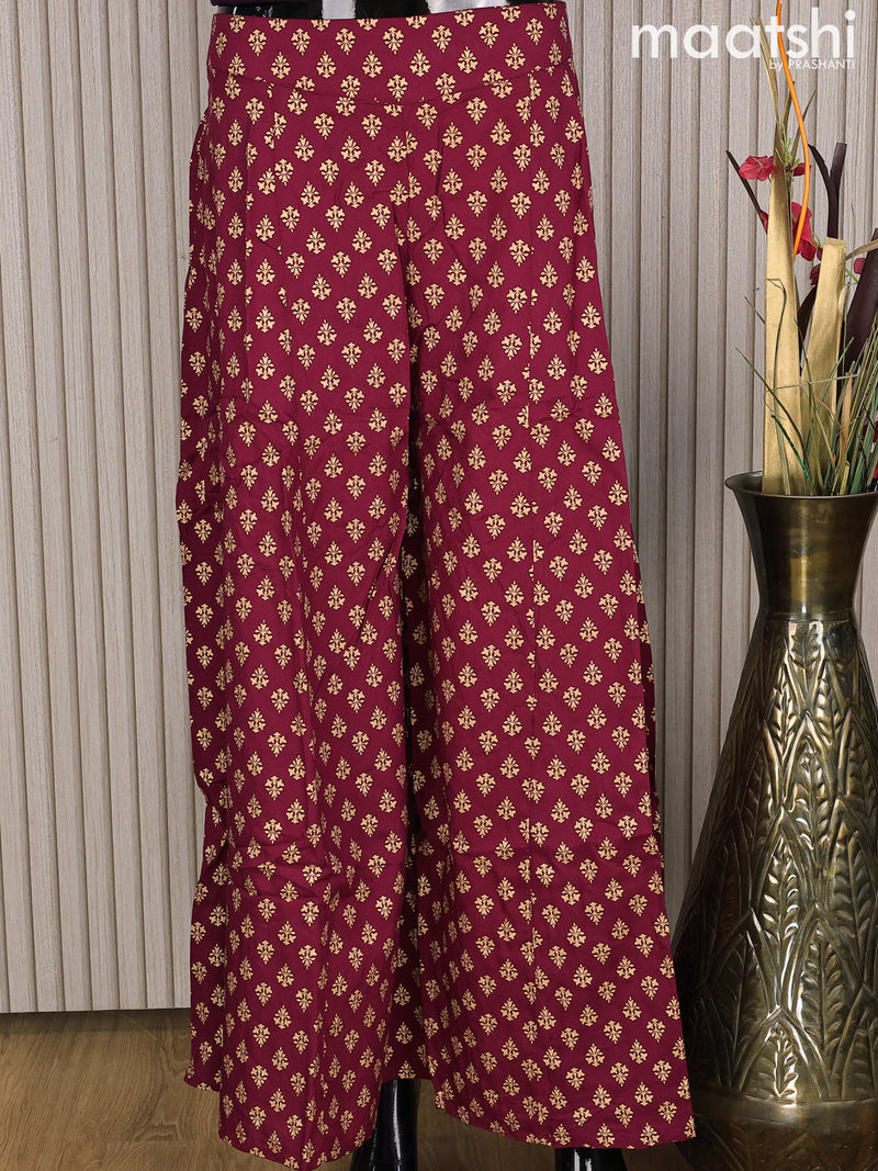 Cotton palazzo pant maroon and with allover golden floral prints