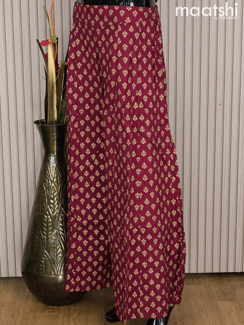 Cotton palazzo pant maroon and with allover golden floral prints