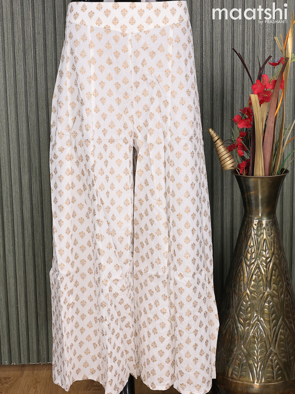 Cotton palazzo pant off white and with allover golden floral prints