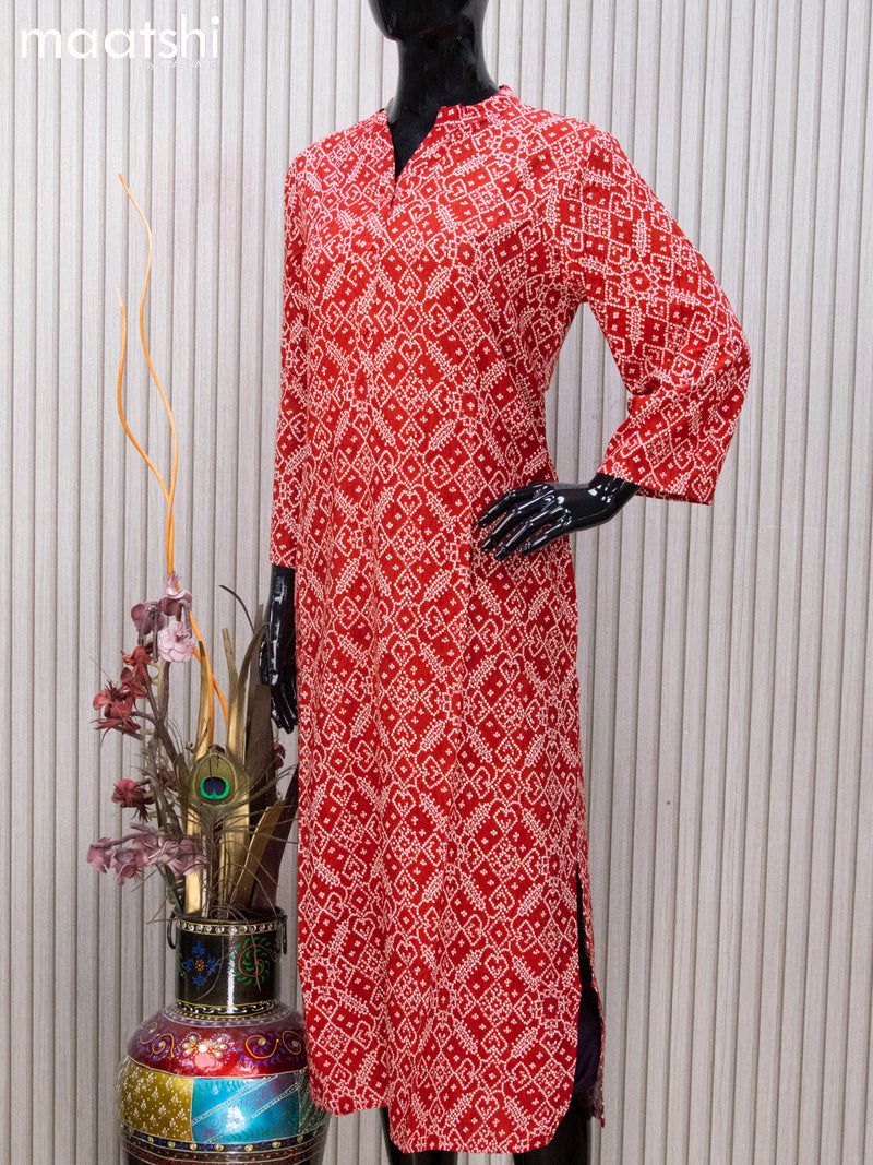 Soft cotton readymade kurti red  with allover bandhani prints and without pant