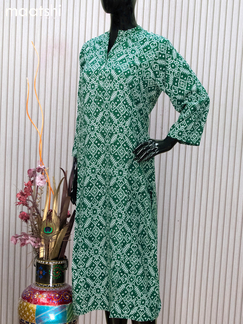Soft cotton readymade kurti green  with allover bandhani prints and without pant