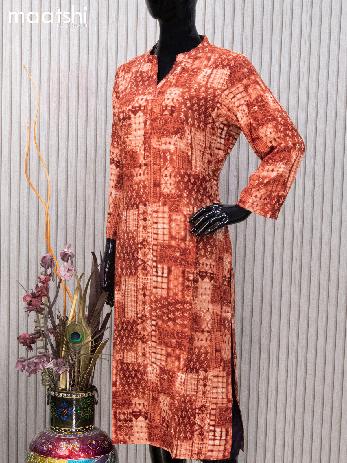 Soft cotton readymade kurti rust shade  with allover prints and without pant
