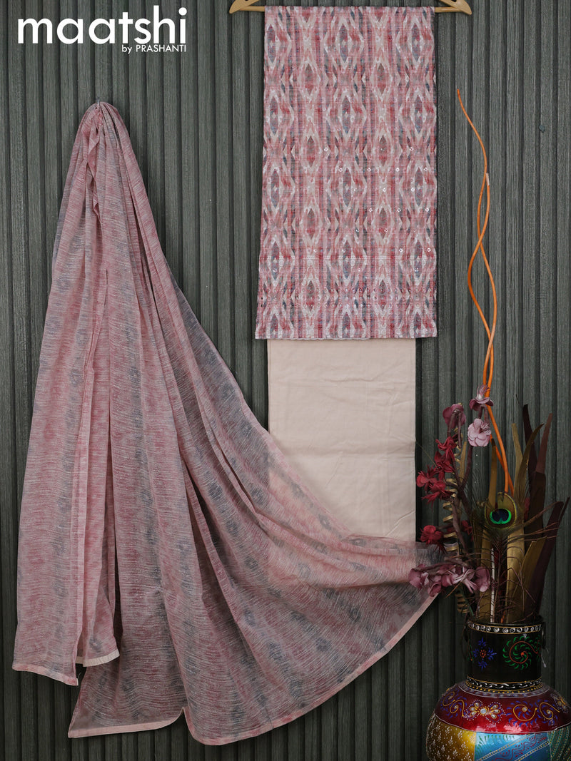 Cotton dress material multi colour and beige with allover embroidery work and bottom & dupatta
