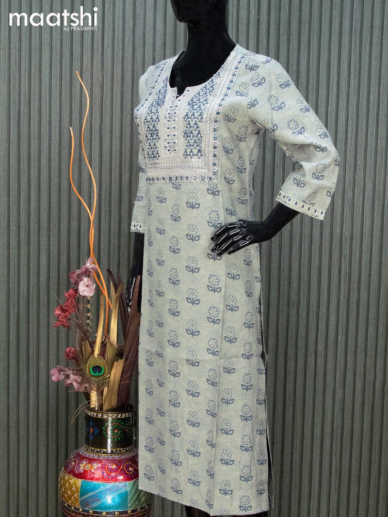 Modal readymade kurti set grey shade and dark blue with bandhani butta prints & embroidery work neck pattern and straight cut pant