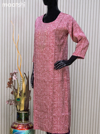 Muslin readymade kurti set maroon shade  with bandhani prints & mirror work neck pattern and straight cut pant