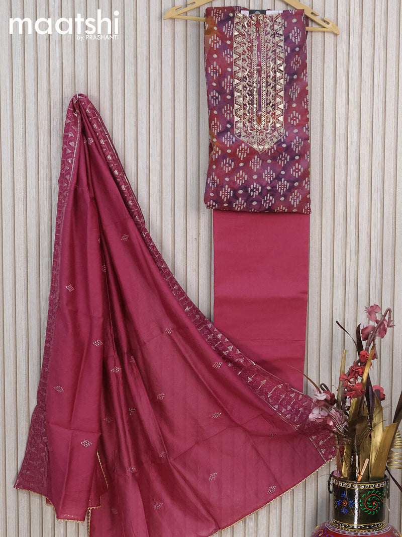 Modal dress material mild purple shade  with allover prints & sequin work neck pattern and bottom & sequin work dupatta