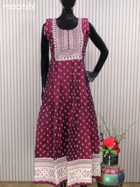 Chanderi readymade anarkali salwar suits wine shade with butta prints & sequin work neck pattern and straight cut pant & sequin work dupatta - sleeves attached