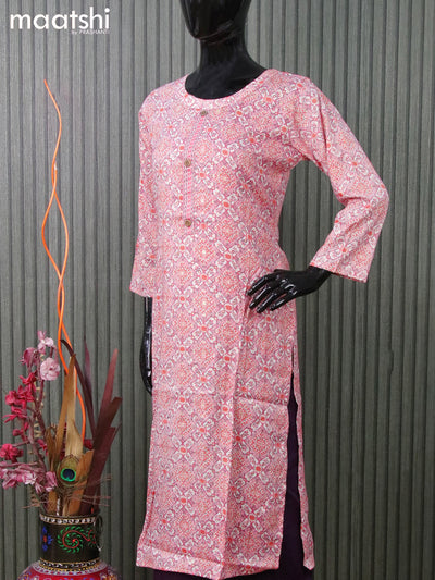 Rayon readymade kurti set off white pink shadewith allover prints and straight cut pant