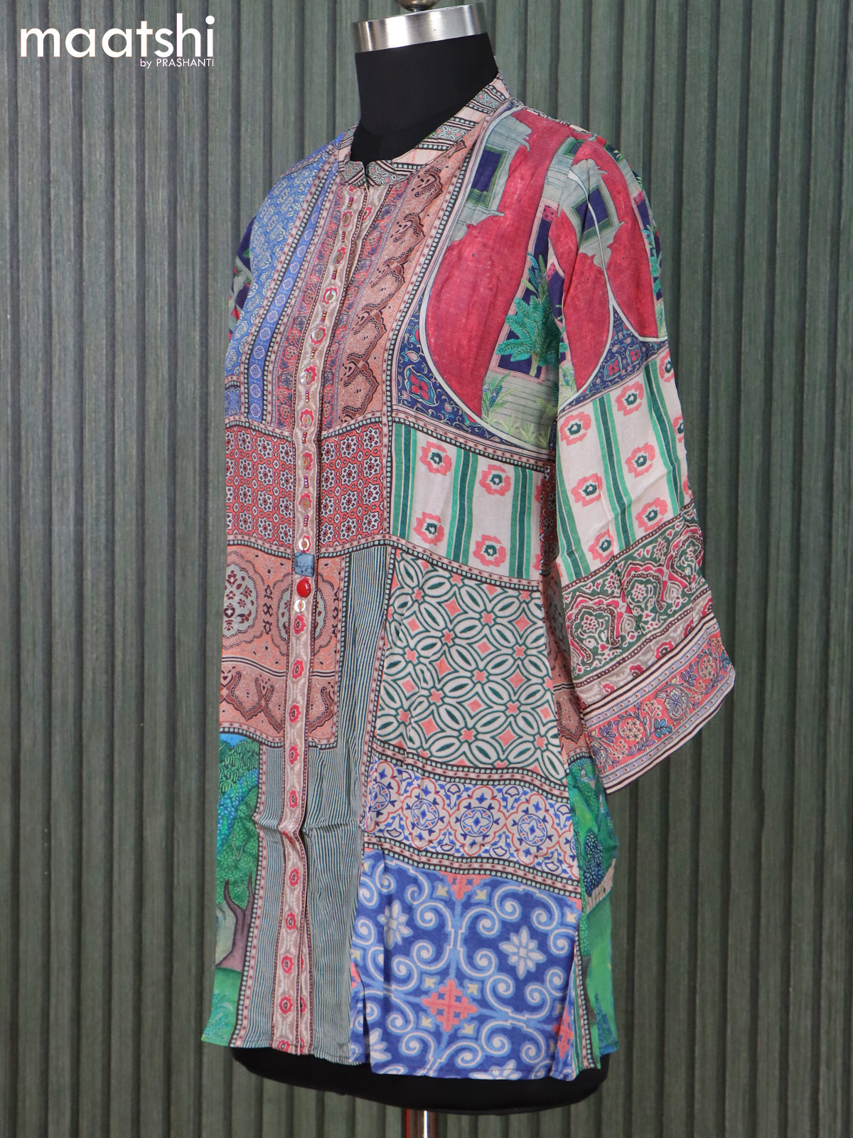 Muslin readymade short kurti multi colour with allover prints & beaded work neck pattern without pant