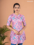 Rayon readymade short kurti peach pink shade with allover prints & collar neck pattern and without pant