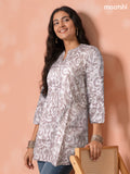 Soft cotton readymade short kurti pastel shade of pink with allover floral prints & collar neck pattern and without pant
