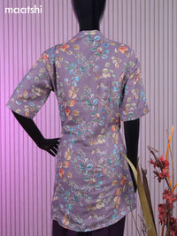 Rayon readymade short kurti pastel purple with allover prints & collar neck pattern and without pant