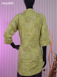 Soft cotton readymade short kurti pastel green with allover prints & collar neck pattern and without pant