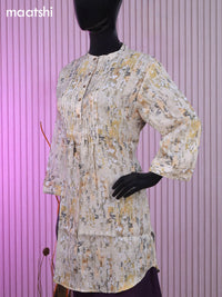 Rayon readymade short kurti elaichi green shade with allover prints & collar neck pattern and without pant