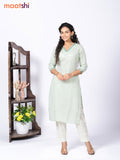Cotton readymade kurti set cream and green with allover geometric prints & embroidery work v neck pattern and straight cut pant