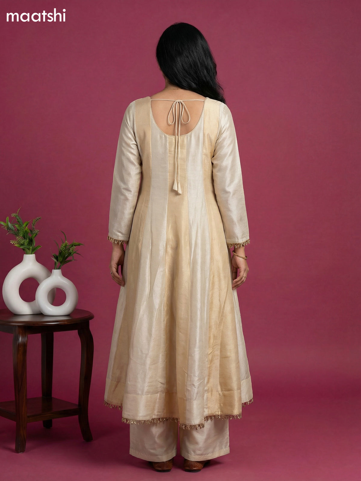 Cream and Gold Art Silk Party Wear Embroidery Work Anarkali Suit